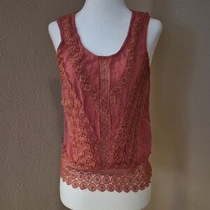 Daytrip Pink Crochet Lace Scoop Neck Tank